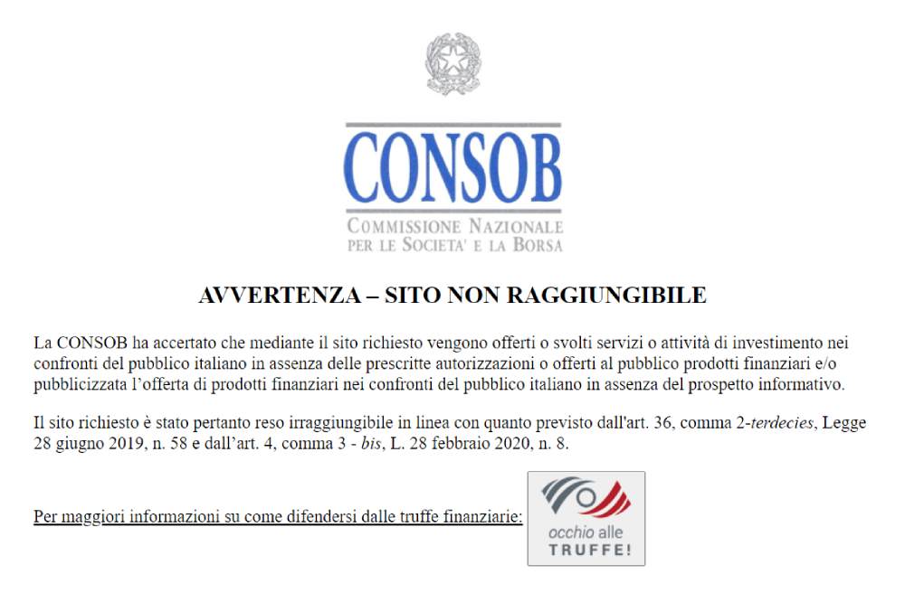 consob sito truffa bloccato